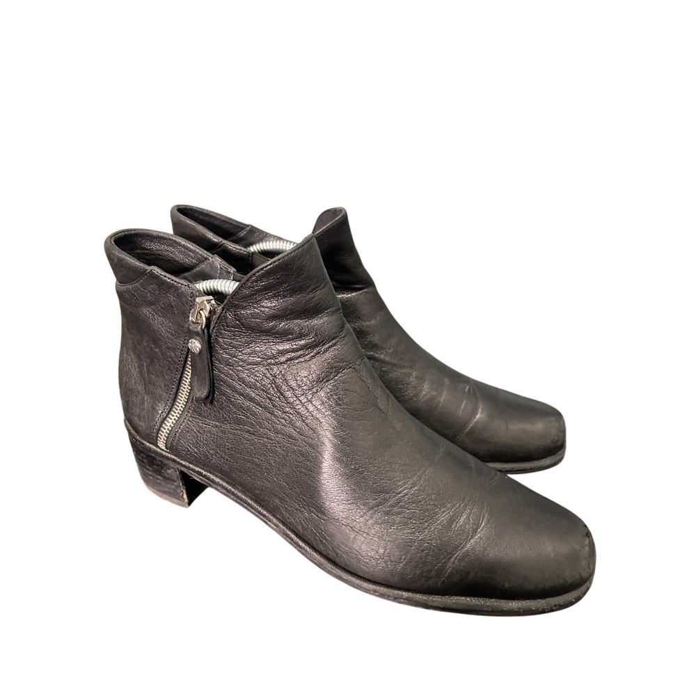 Stuart Weitzman Ankle Boots Womens 9.5 Black Leather Block Heel Miminalist Chic‎